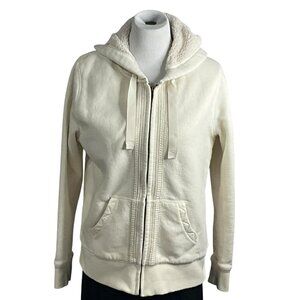 Eddie Bauer Jacket Women Large  White Full Zip Long Sleeve Hooded Sherpa Lined